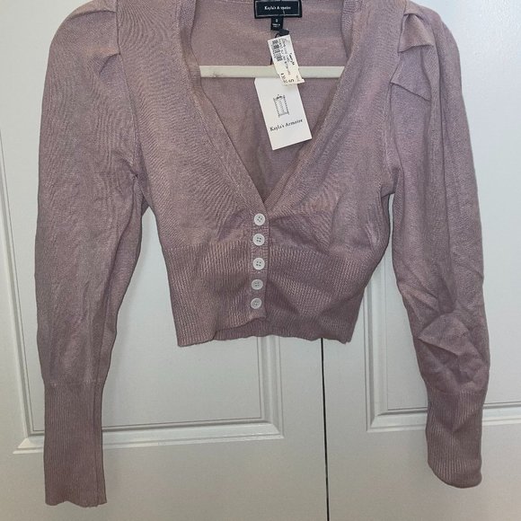 Kayla's Armoire Lavender Cropped V-Neck Cardigan w/ White Buttons NWT Size S - Picture 7 of 7